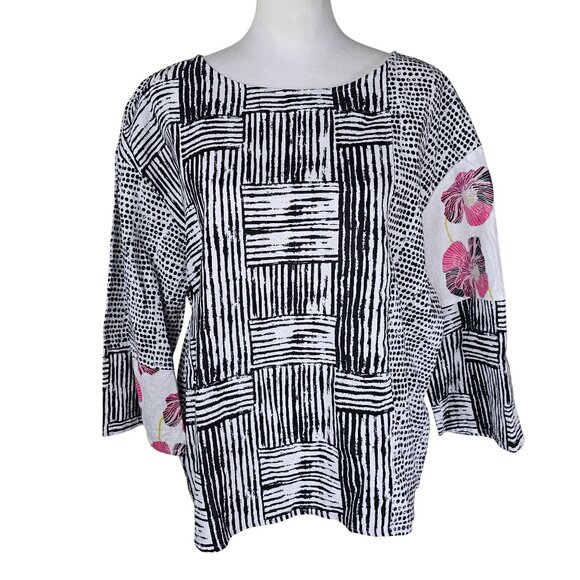 HABITAT Art to Live In Linen Women Top Geometric Print Pullover Large Relaxed - Picture 1 of 9